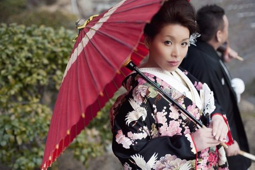 ブライダル　打掛黒　傘